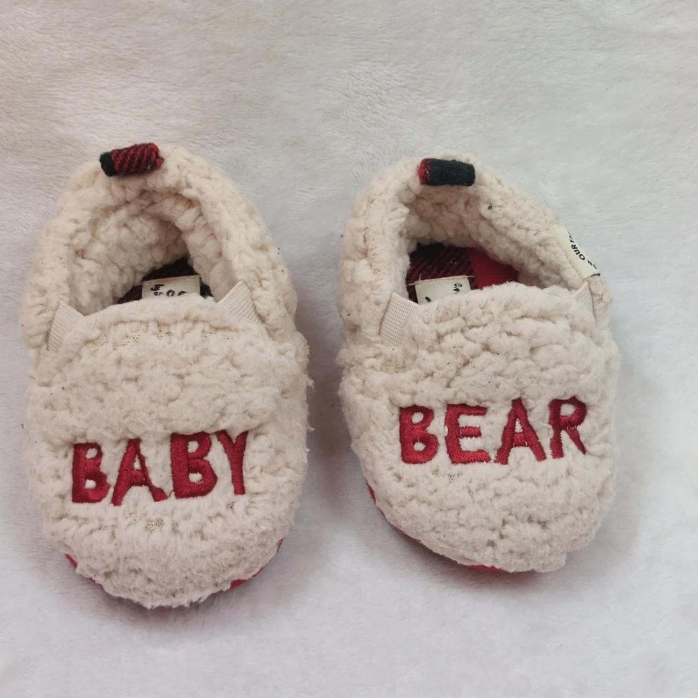 DEARFOAMS INFANT BABY BEAR RED SHERPA FAMILY HOLIDAY CHRISTMAS SLIPPERS SIZE 6-9